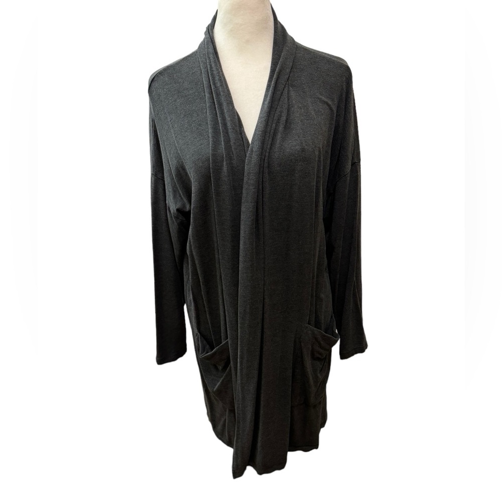 Eileen Fisher long shawl collar tencel cardigan in charcoal. Size M. GUC